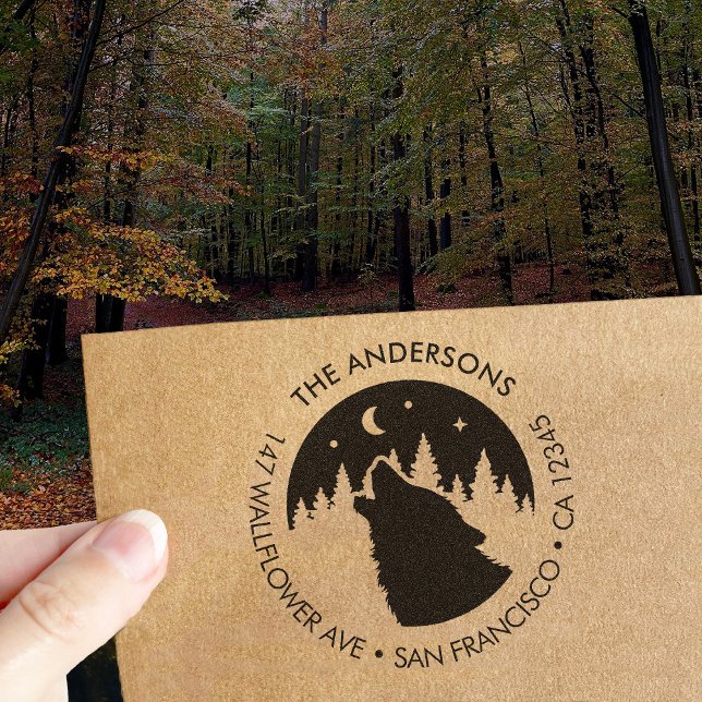 Custom Family Name Wolf Moon Return Address Självfärgande Stämpel (Skapare uppladdad)