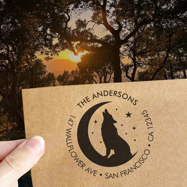 Custom Family Name Wolf Moon Return Address Självfärgande Stämpel (Skapare uppladdad)