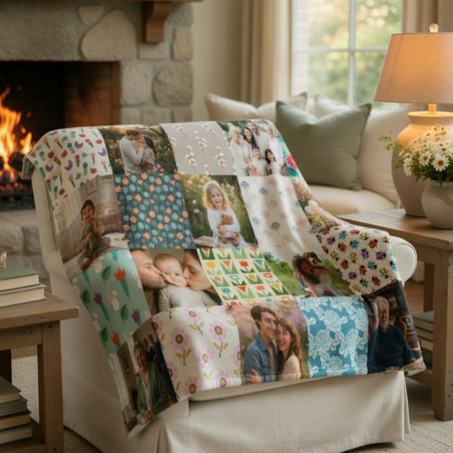 Custom Family Photo Blanket Collage Gift Fleecefilt (Skapare uppladdad)
