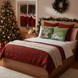 Custom Family Photo Christmas Pillow | Snowman Bac Kudde