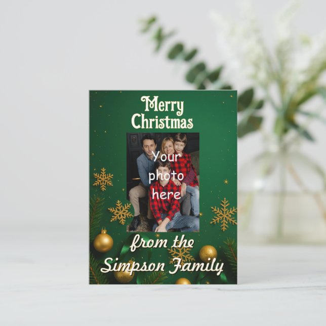 Custom Family Photo Christmas Postcard Vykort (Stående Fram)