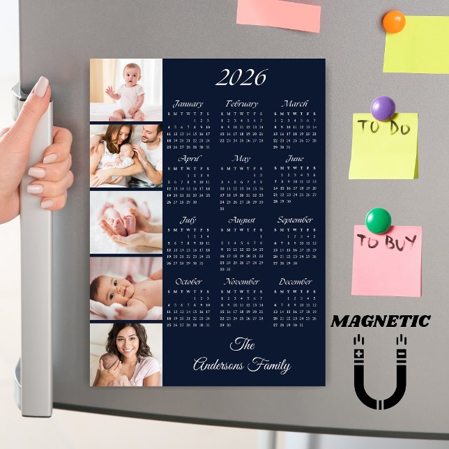 Custom Family Photo Collage 2026 Calendar Magnet (Skapare uppladdad)