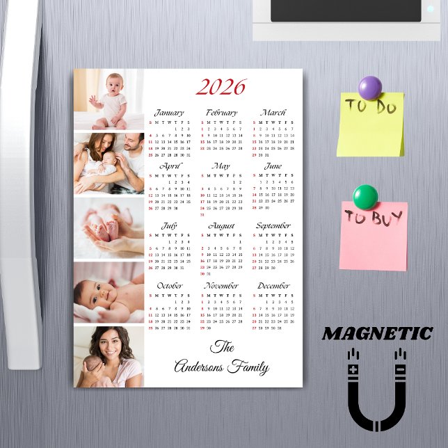 Custom Family Photo Collage 2026 Calendar Magnet (Skapare uppladdad)