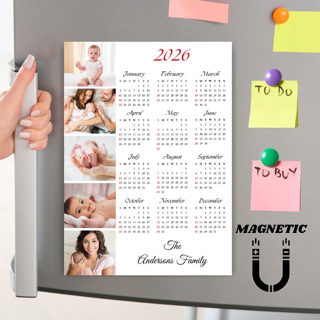 Custom Family Photo Collage 2026 Calendar Magnet (Skapare uppladdad)