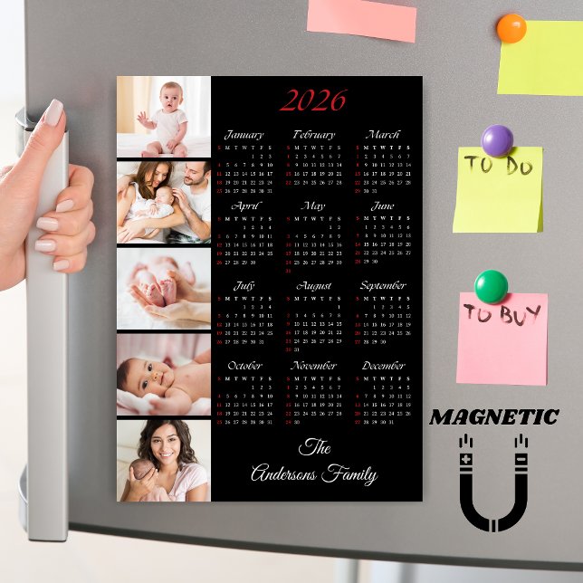 Custom Family Photo Collage 2026 Calendar Magnet (Skapare uppladdad)