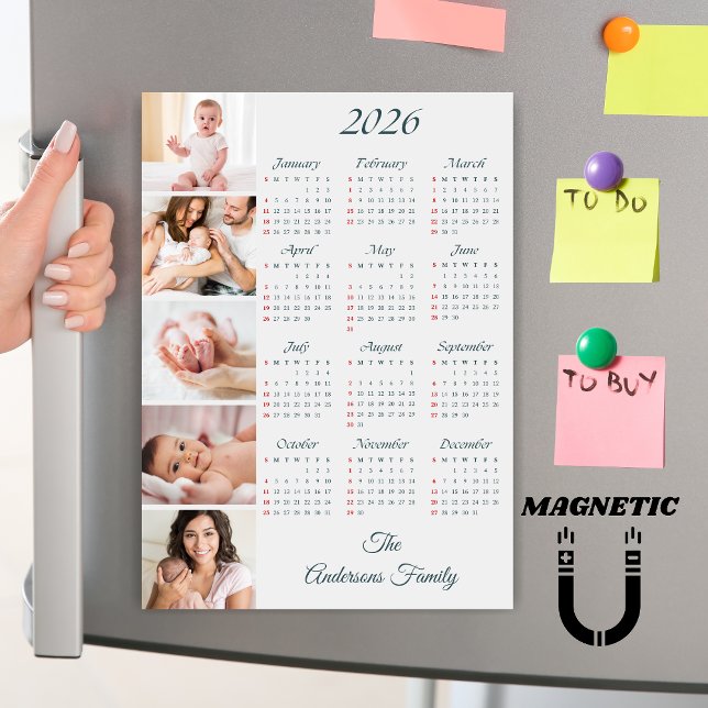 Custom Family Photo Collage 2026 Calendar Magnet (Skapare uppladdad)