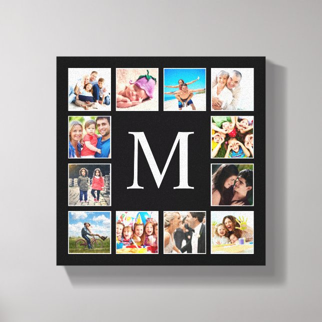 Custom Family Photo Collage Personalized Black Canvastryck (Framsida)