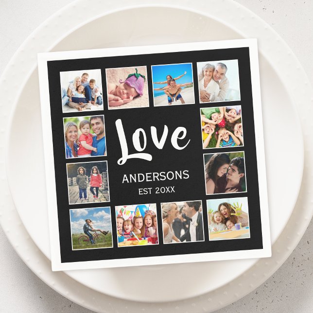 Custom Family Photo Collage Personalized Black Pappersservett (Skapare uppladdad)