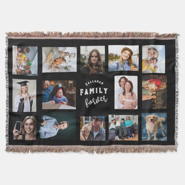 Custom Family Photo Collage Throw Blanket - 14 Pic Filt (Framsidan)