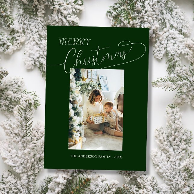 Custom family photo elegant merry christmas Card Julkort (Skapare uppladdad)