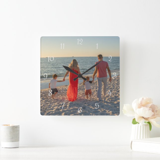 Custom Family Photo Fyrkantig Klocka (Hem)