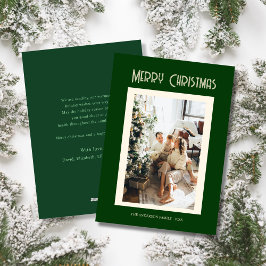 Custom family photo green merry christmas Card Julkort