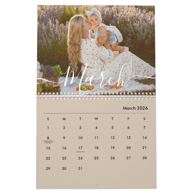 Custom Family Photo | Personalized Beige Taupe  Kalender (Mar 2026)