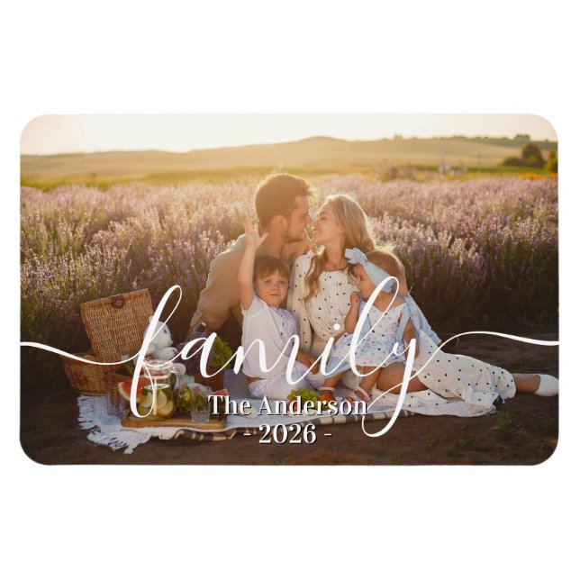Custom Family Photo – Personalized Last Name Magnet (Horisontell)