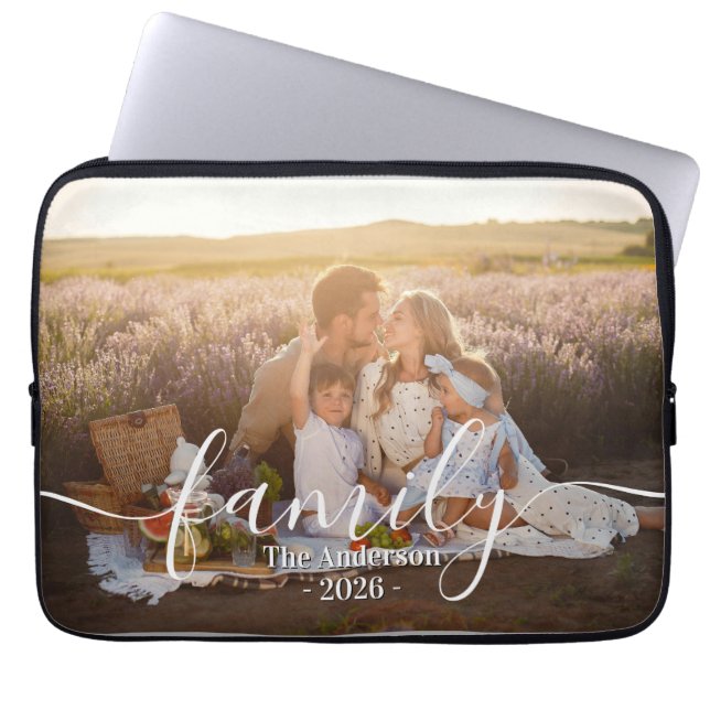 Custom Family Photo -Personalized Last Name & Year Laptop Fodral (Framsidan)