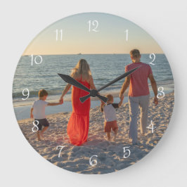 Custom Family Photo Round Stor Klocka
