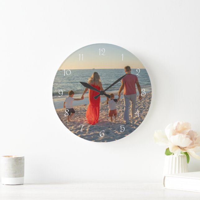 Custom Family Photo Round Stor Klocka (Hem)