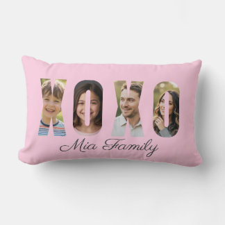 Custom Family Photo XOXO Pink Valentine’s Day Lumbarkudde