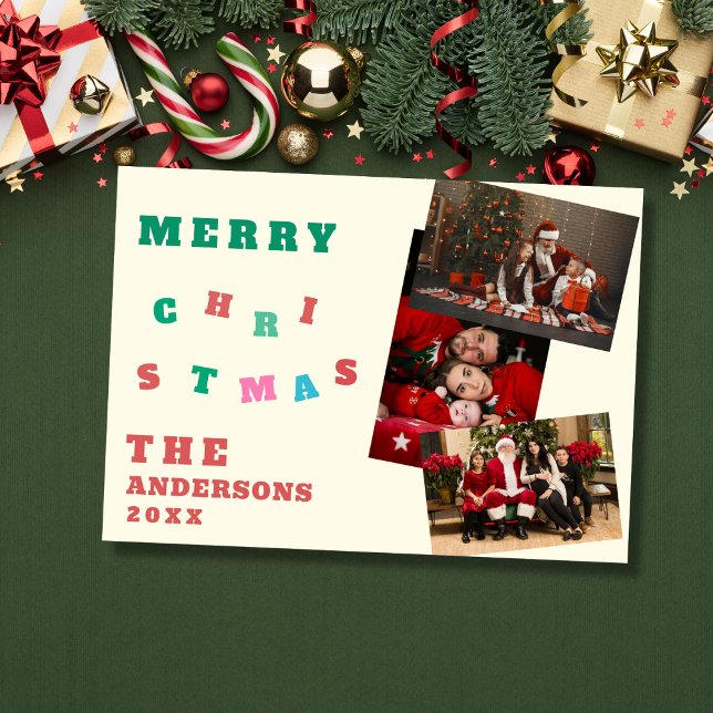 Custom family photos merry christmas Card Julkort (Skapare uppladdad)