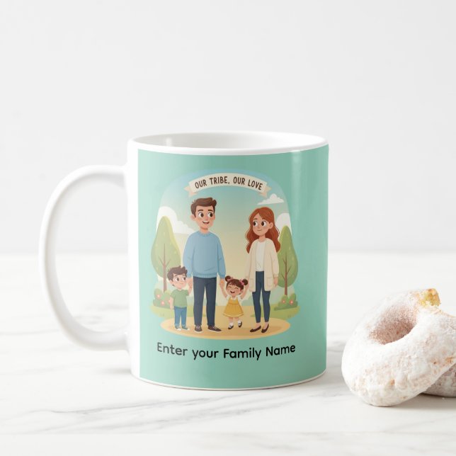 Custom Family Portrait Our Tribe Our Love Kaffemugg (Med munk)
