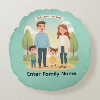 Custom Family Portrait Our Tribe Our Love Rund Kudde