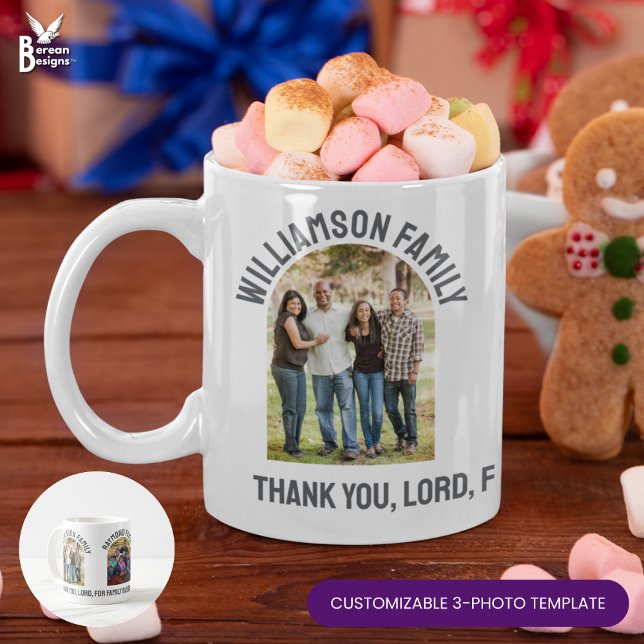 Custom FAMILY REUNION Souvenir 3 Photo Christmas Kaffemugg (Fully CUSTOMIZABLE 3-Photo Family Reunion Christmas mug you can personalize for 3 families or one)