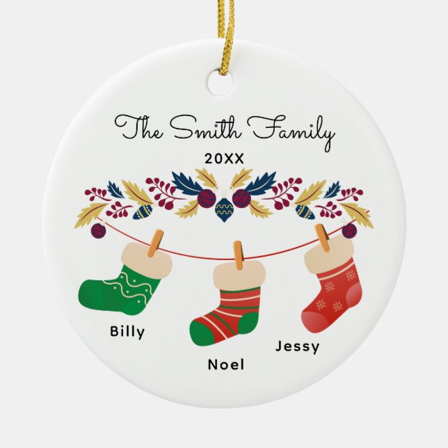 Custom Family Stocking Christmas with Names Julgransprydnad Keramik (Framsidan)
