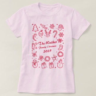 Custom Family Year Christmas Hand Drawn Doodles T Shirt