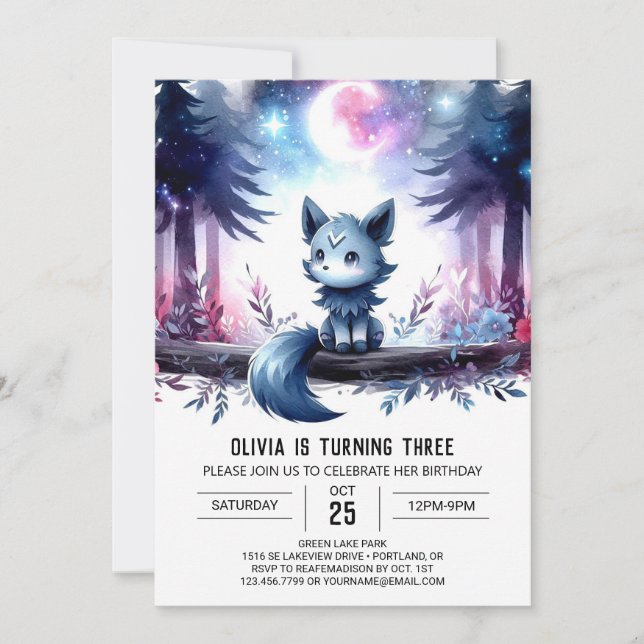 Custom Fantasy Wolf Birthday Inbjudningar (Framsida)