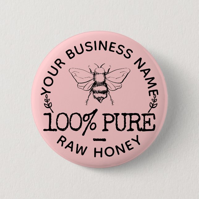 Custom Farmhouse Apiary Logo Cute Bumblebee Honey Knapp (Framsida)