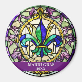 Custom Faux Stained Glass Mardi Gras Flower Magnet