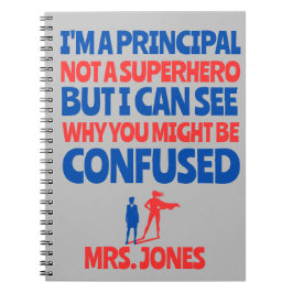 Custom Female Principal funny Superhero red blue Anteckningsbok