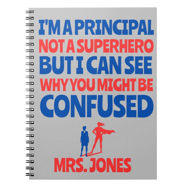 Custom Female Principal funny Superhero red blue Anteckningsbok (Framsidan)