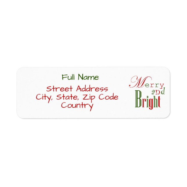 Custom Festive Merry and Bright in Red and Green  Returadress Etikett (Framsidan)