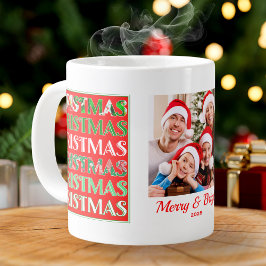 Custom Festive Red Green Christmas Photo Jumbo Mugg