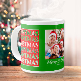 Custom Festive Red Green Christmas Photo Jumbo Mugg