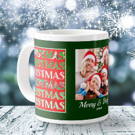 Custom Festive Red Green Christmas Photo Jumbo Mugg