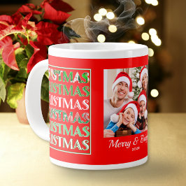 Custom Festive Red Green Christmas Photo Jumbo Mugg