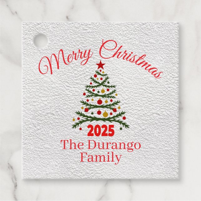 Custom Festive Xmas Tree Christmas Paper Square Gåvor Etiketter (Framsida)