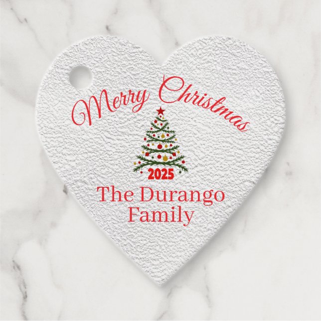 Custom Festive Xmas Tree Christmas Party Heart Gåvor Etiketter (Framsida)