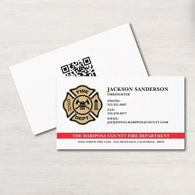 Custom Fire Department Firefighter QR Code Logo Visitkort (Custom Fire Department Firefighter QR Code Logo Business Card)