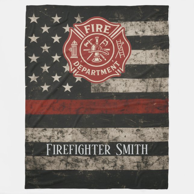 Custom Firefighter Thin Red Line Blanket Fleecefilt (Framsidan)