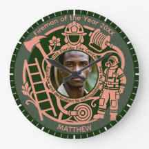 Custom Fireman Year Award Photo Clock