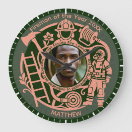 Custom Fireman Year Award Photo Clock Rund Klocka