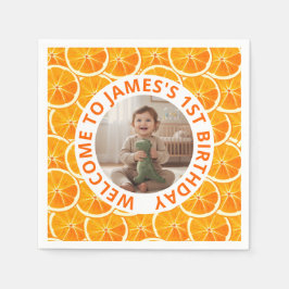 Custom First Birthday Paper Napkins with Photo Pappersservett