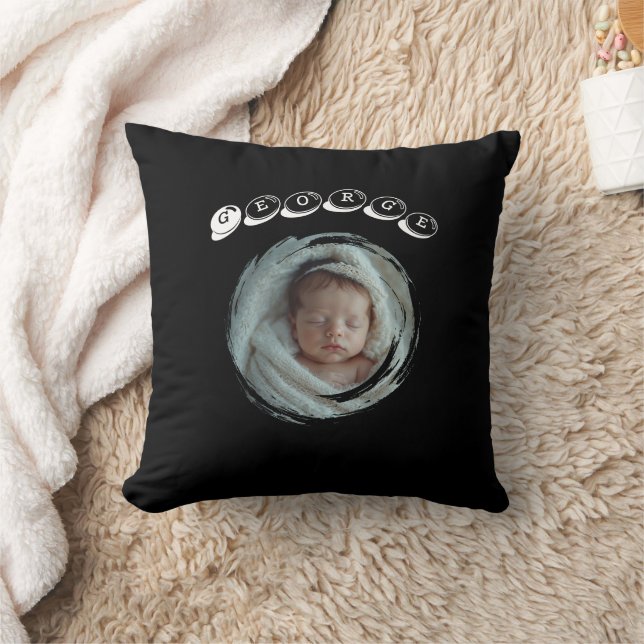 Custom First Birthday Photo Design with Baby Name Kudde (Filt)