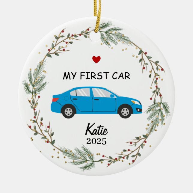 custom First Car Photo Ornament, My New Car  Julgransprydnad Keramik (Framsidan)