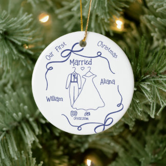 Custom First Christmas Married NewlyWed Julgransprydnad Keramik
