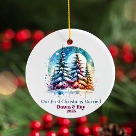 Custom first Christmas married, personalized gift, Julgransprydnad Keramik