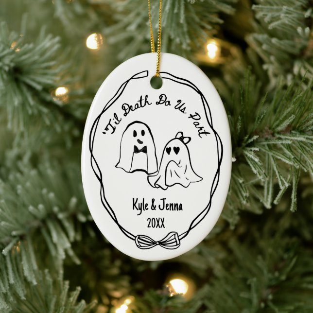 Custom First Christmas Married Spooky Ghost Doodle Julgransprydnad Keramik (Träd)